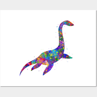 Plesiosaurus dinosaur watercolor Posters and Art